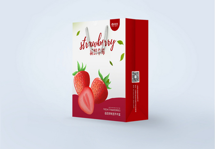 红色简约草莓水果手提袋图片