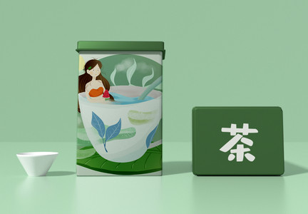 茶叶罐茶杯国潮包装vi样机图片