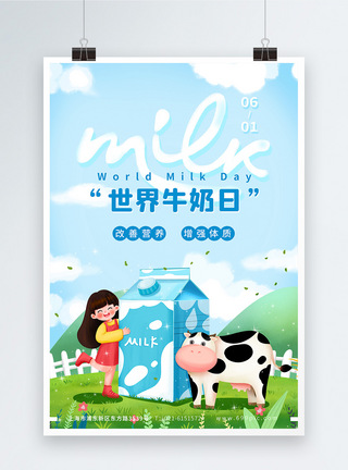 绿色食物简约清新世界牛奶日节日海报模板