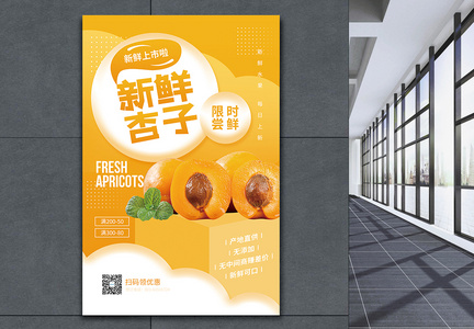 新鲜杏子上市宣传海报图片