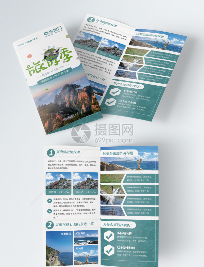 简约时尚果旅游季旅游二折页模板