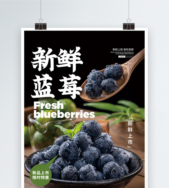 新鲜蓝莓水果宣传海报图片