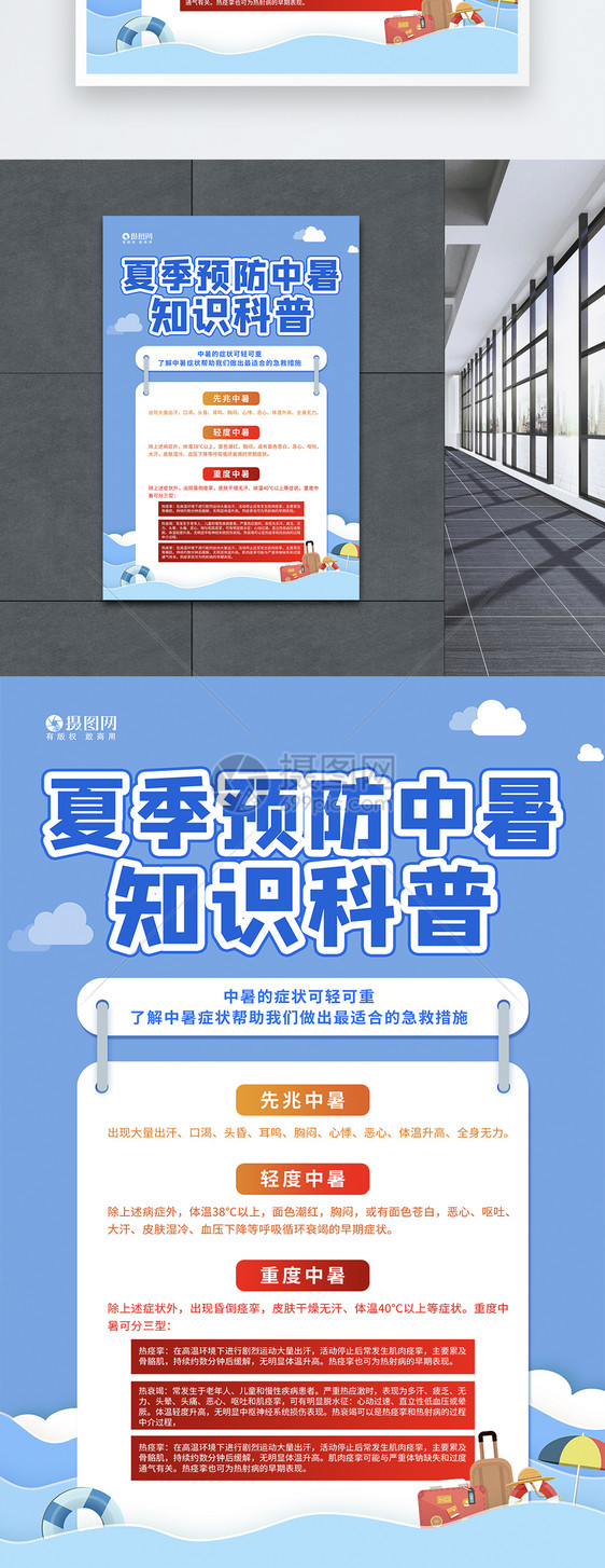 夏季高温预防中暑知识科普宣传海报图片