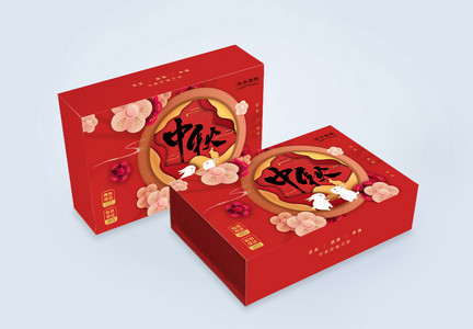 红色时尚大气中秋月饼包装图片