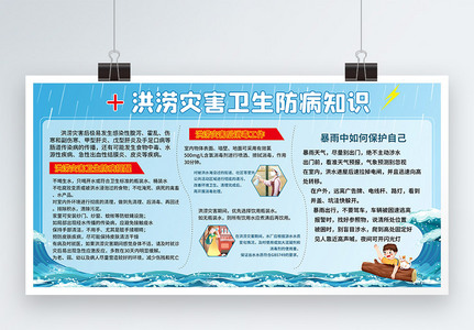 洪涝灾害卫生防病知识科普宣传栏展板高清图片