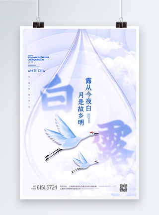 二十四节气之白露节气白色唯美中国风创意海报图片
