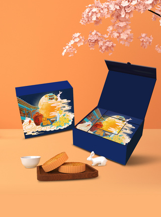 礼盒场景月饼中秋节包装设计样机模板