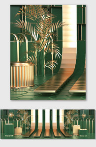 绿色C4D立体春天春季海报背景图片