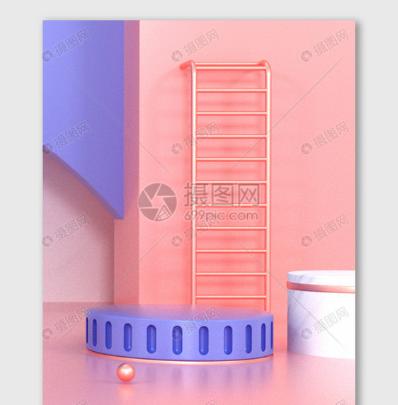 粉色C4D立体几何场景海报背景图片