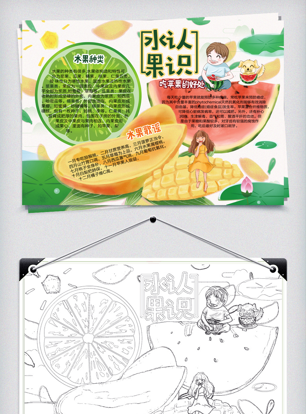 小学生卡通水果小报认识水果手抄报免费模版图片素材
