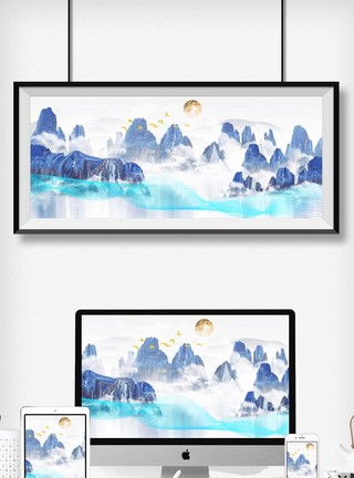 新中式大气水墨风格中国风山水装饰画图片