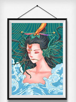 绿色孔雀古风美女人物插画图片