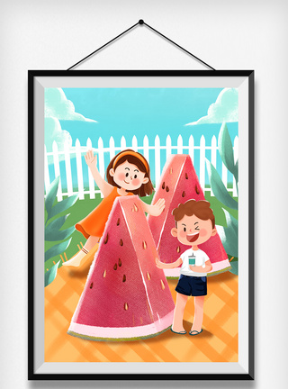 可爱夏季水果儿童节气插画图片