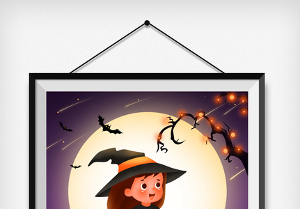 万圣节可爱的小女巫卡通插画图片