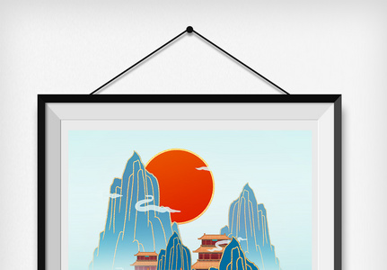 鎏金中国风华清宫建筑风景插画图片