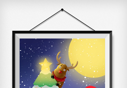 圣诞节圣诞老人麋鹿卡通插画高清图片