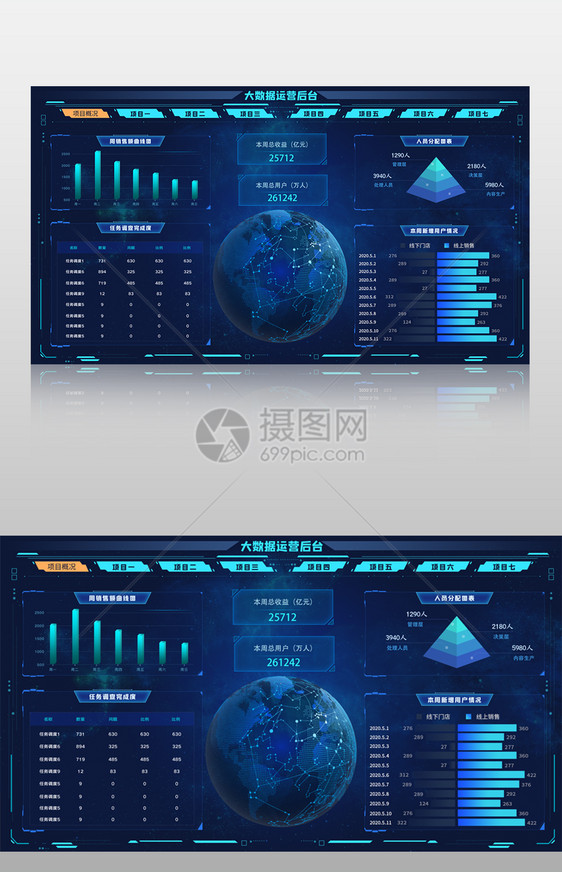 蓝色深色商务大气企业可视化数据图片