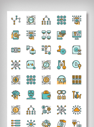 时尚配色比特币区块链图标icon模板