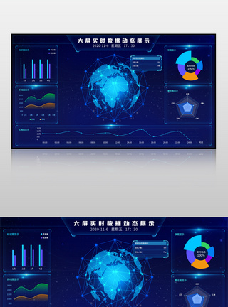 蓝色炫酷背景大数据可视化界面图片