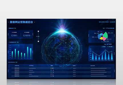 蓝色大数据大气企业可视化数据界面图片