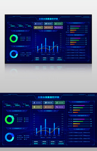 蓝色水流量监控评测可视化界面图片
