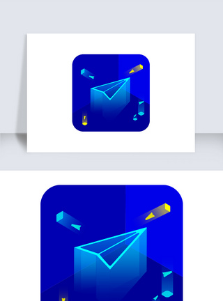 蓝色向左箭头蓝色科技感2.5D定位方向图标icon模板
