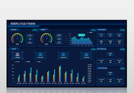 蓝色我图网公司运行驾驶舱可视化界面图片