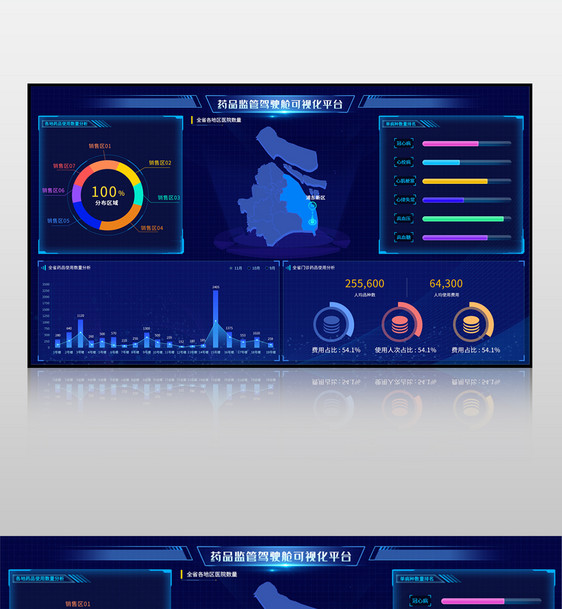 蓝色渐变药品监管数据可视化大数据界面图片