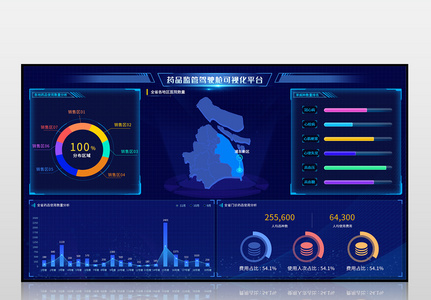 蓝色渐变药品监管数据可视化大数据界面图片