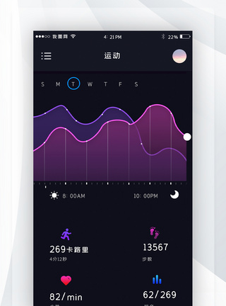 黑色酷炫运动图表可视化跑步界面设计图片