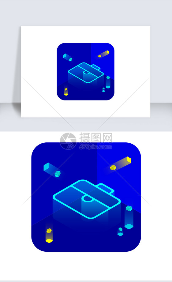 蓝色科技感2.5D文件夹icon矢量图标图片