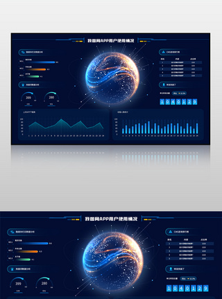 网状物蓝色我图网APP用户使用情况可视化界面模板