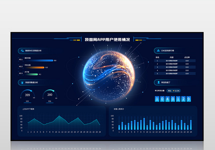 蓝色我图网APP用户使用情况可视化界面高清图片