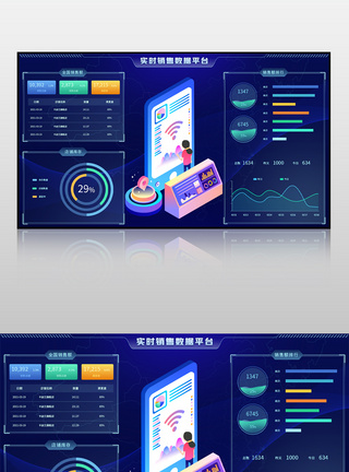 蓝色实时销售数据平台可视化图片