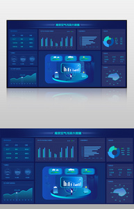 蓝色空气污染大数据可视化界面图片