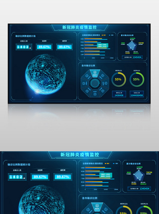 蓝色新冠肺炎疫情监控可视化界面图片