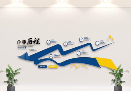 蓝色企业历程内容宣传文化墙设计图片