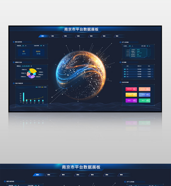 蓝色南京市平台数据展板可视化图片