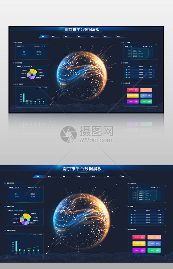 蓝色南京市平台数据展板可视化图片