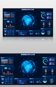 蓝色旅游数据分析中心可视化大屏图片