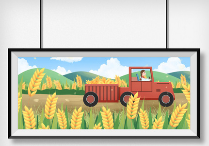 芒种开在田野的拖拉机插画图片
