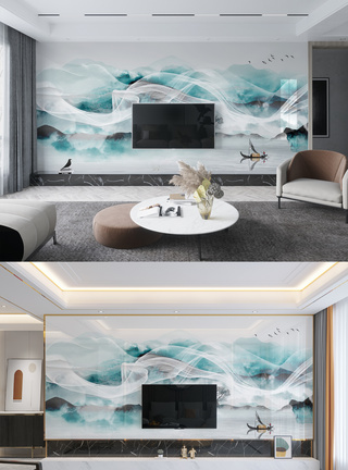 中国风山水背景墙装饰画图片