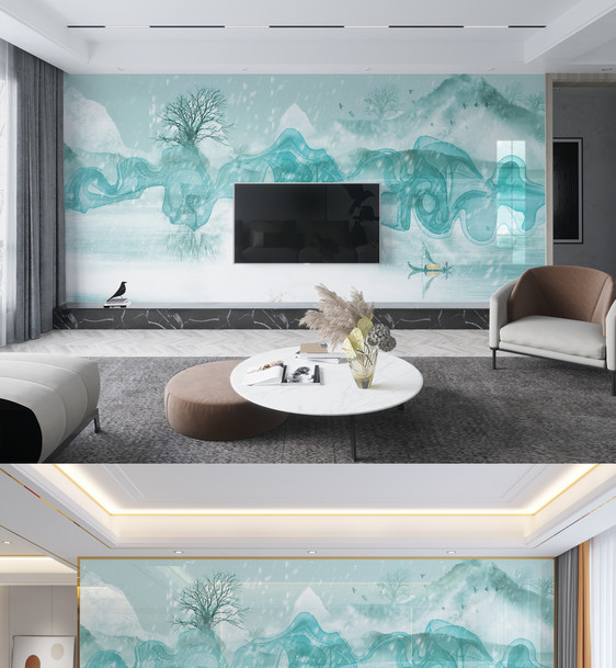中国风山水装饰画背景墙图片