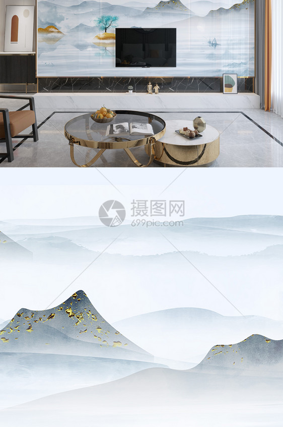 中式山水背景墙图片