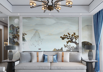 山水中国风背景墙图片