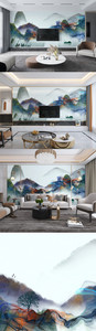 中国风装饰画背景墙图片