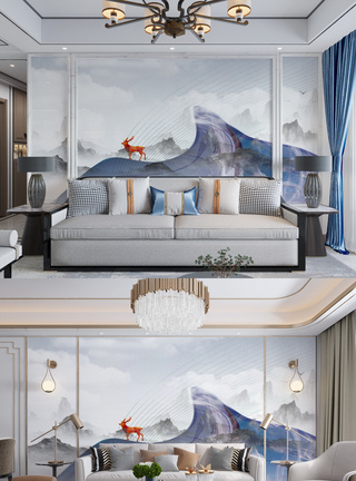 山水中国风背景墙装饰图片
