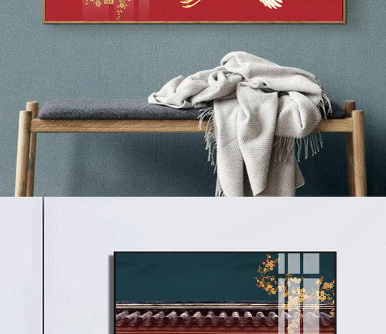 新中式国潮中国风祥云仙鹤喜鹊装饰画图片