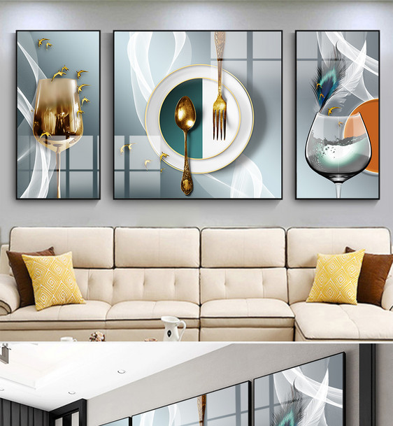 浅色大理石线条酒杯线条客厅装饰画图片