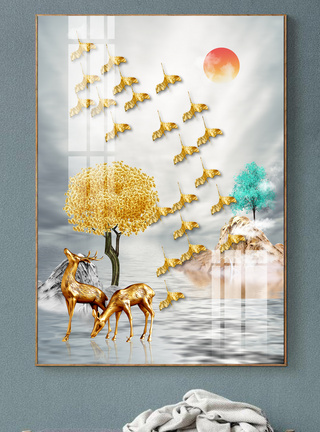 现代抽象意境风景山水艺术创意金箔装饰画图片